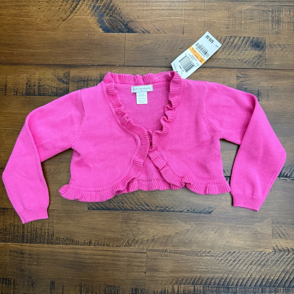 First Impressions Infant Girls Size 12 Months Pink Long Sleeve Cardigan‎ Ruffle